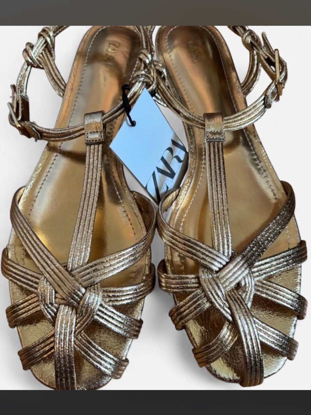 Zara Gold Metallic Flat Fisherman Sandals size 40 New with tags - Picture 5 of 7